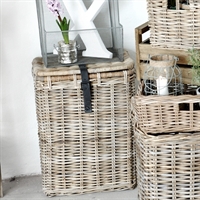 Opbevaringskurv m/l�derluk, antik gr� - stor